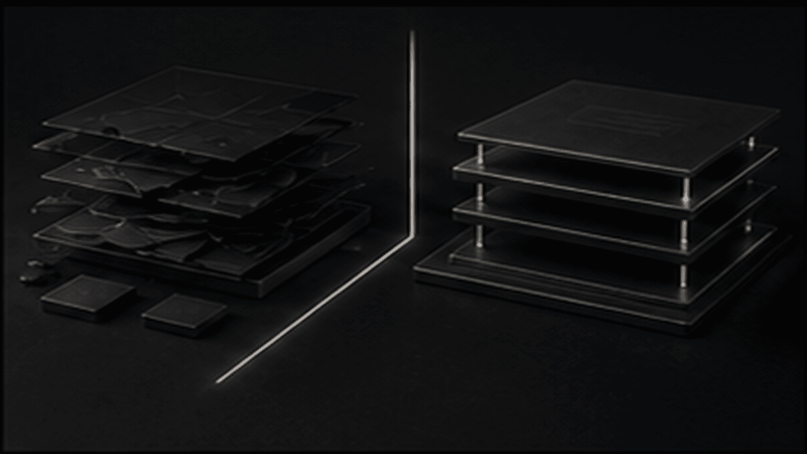 Monochrome editorial illustration for website redesign vs incremental improvement: choosing the right scope