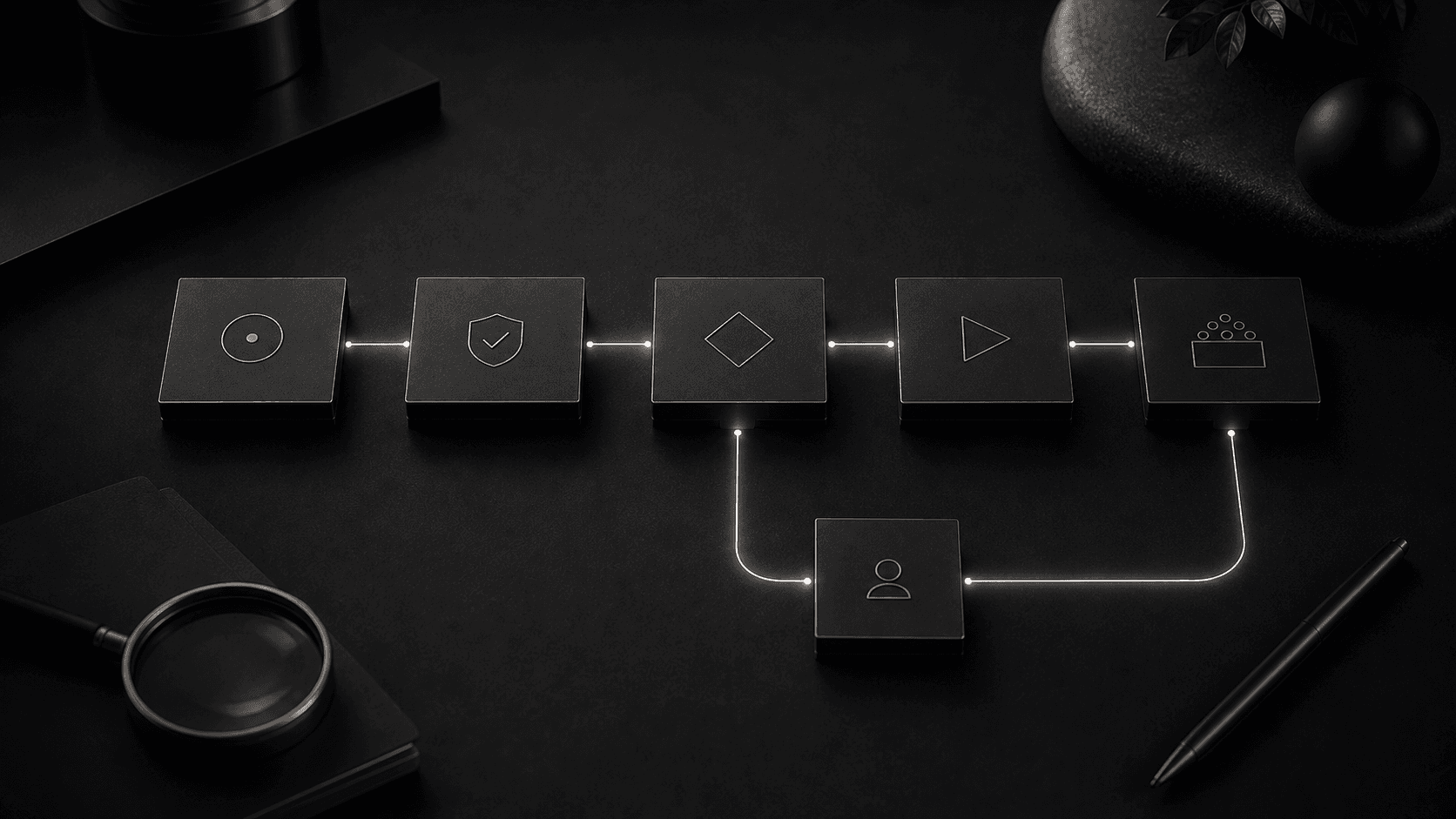 Monochrome editorial illustration for business process automation: a practical guide to choosing what to automate