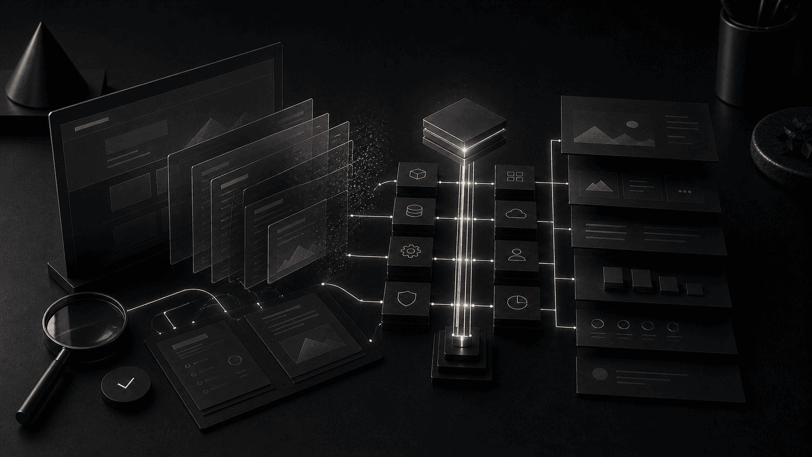 Monochrome editorial illustration for website redesign services: what the work actually involves and what it costs