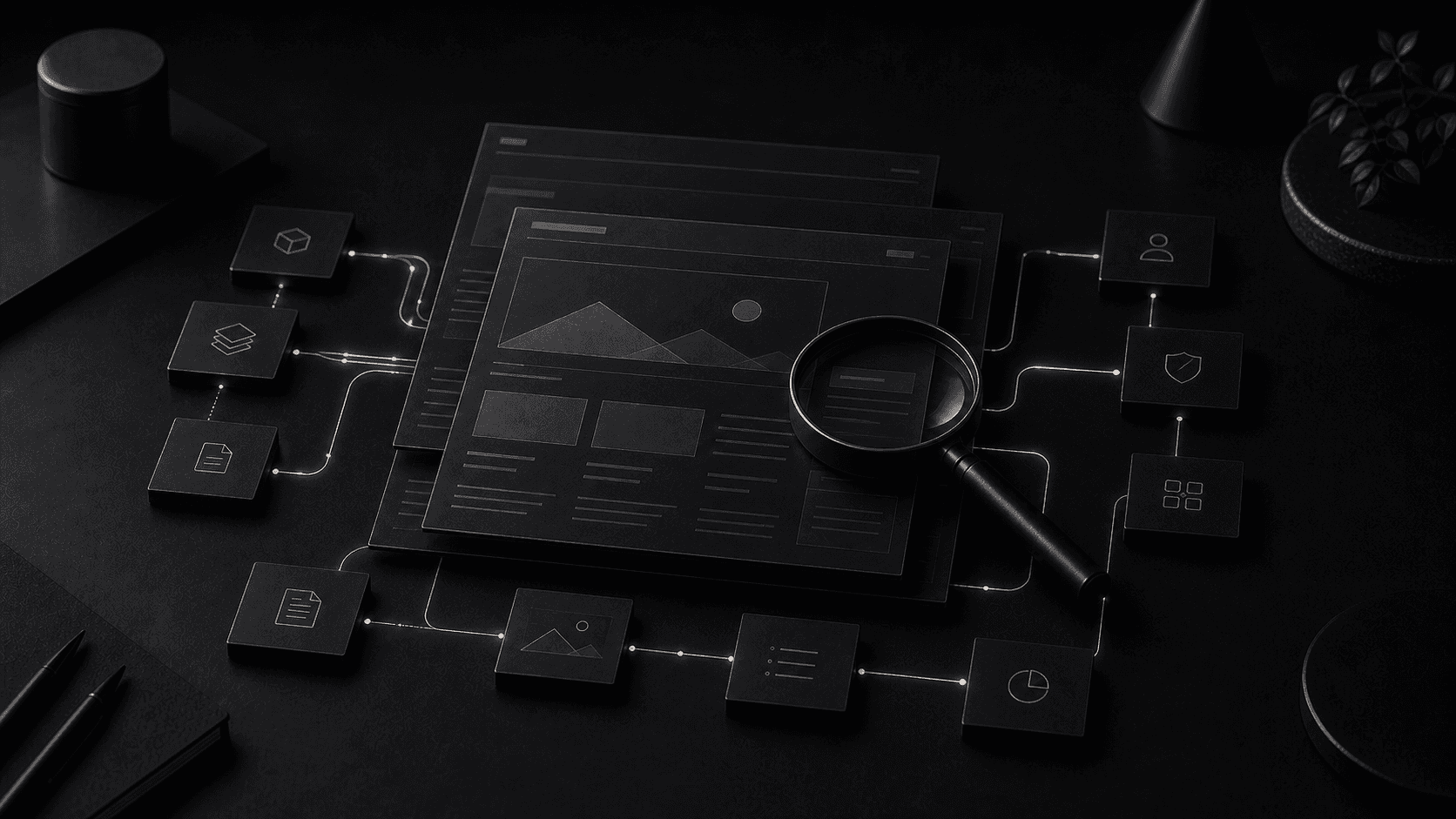 Monochrome editorial illustration for web design and seo: how to build search performance into a website