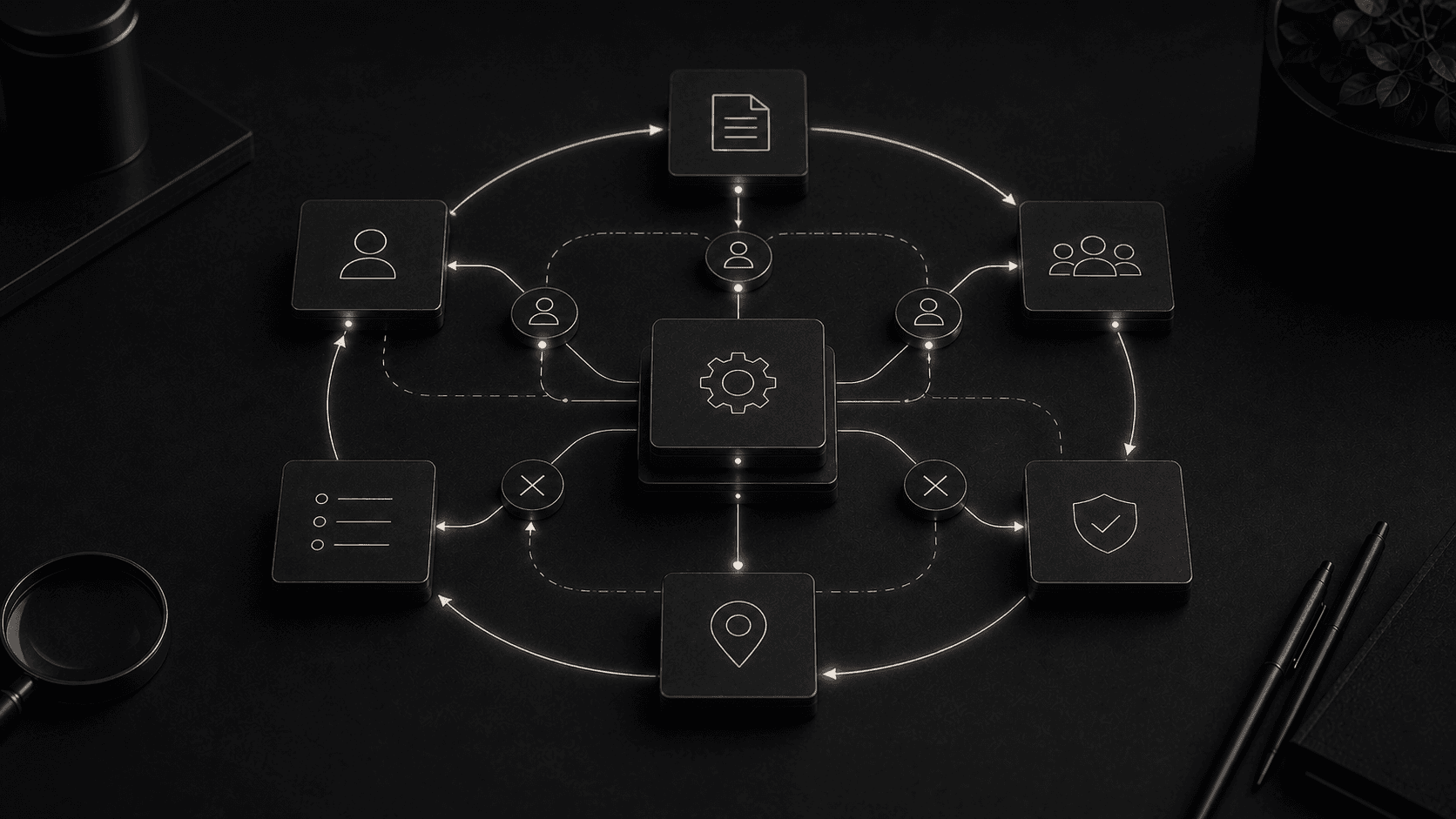Monochrome editorial illustration for business process automation: a practical guide to choosing what to automate